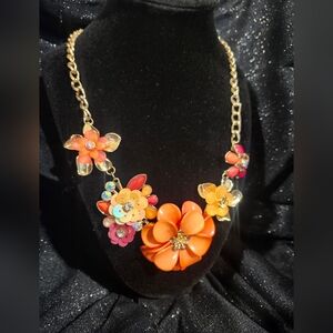 Floral Statement Necklace with Orange and Gold Accents New York & Company